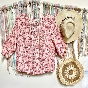 Blush floral dream Boho blouse with shabby chic peasant prairie vibe